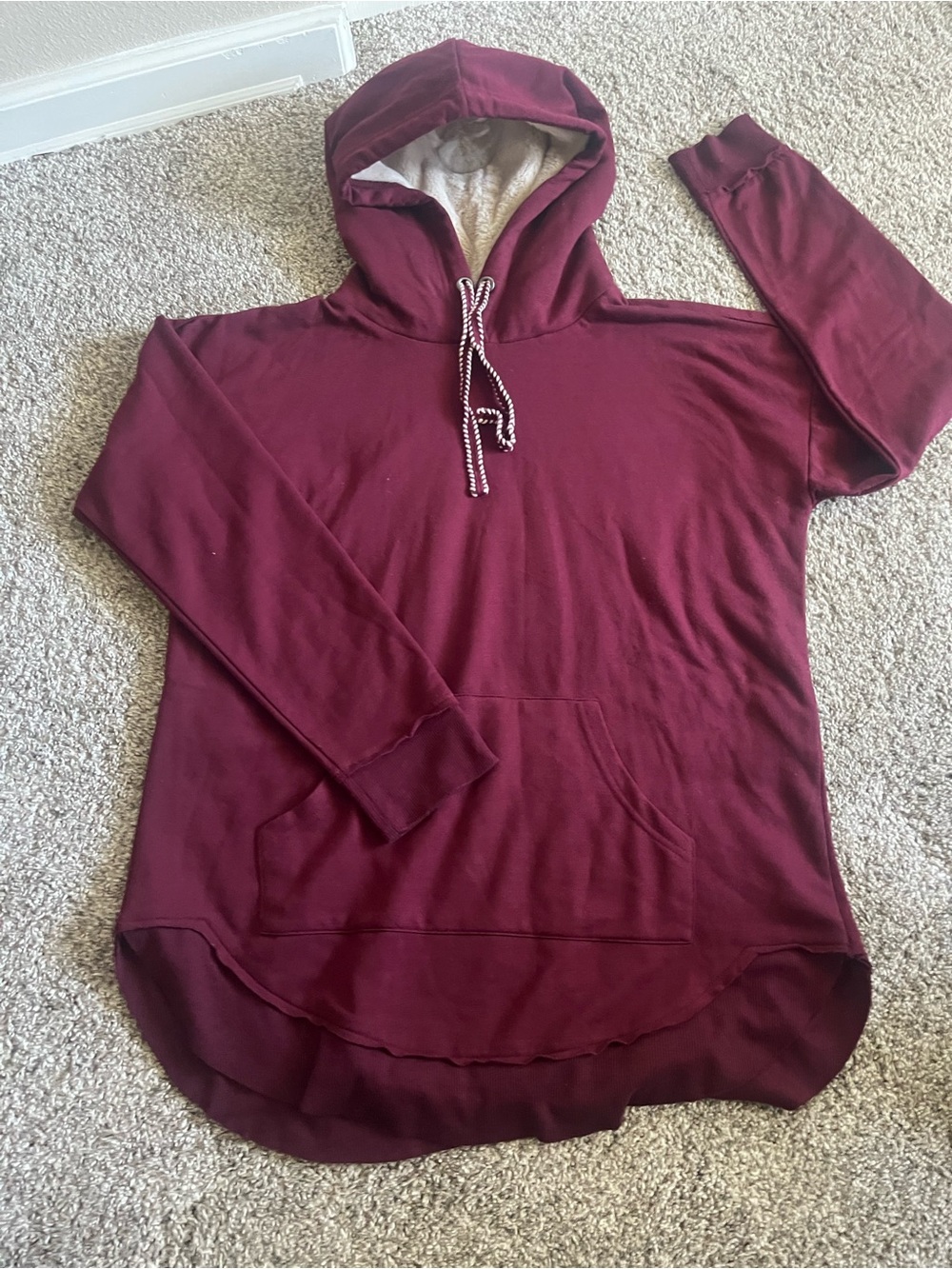 Maurices Maroon Hooded Women's Sweater with Sherpa lining on hood